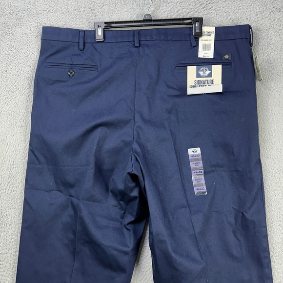 Dockers Mens Signature Iron Free Khaki Pants 44X32 Blue Pleated Straight Leg NEW